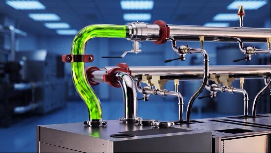 close up of coolant running through a tube